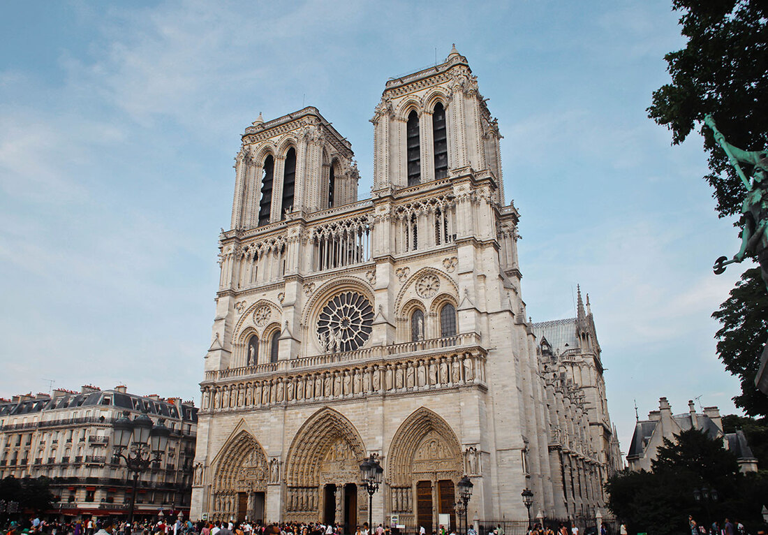 Exterior of the Notre Dame Cathedral in Paris, France