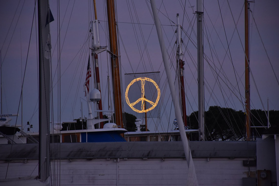 peace symbol in a California marina