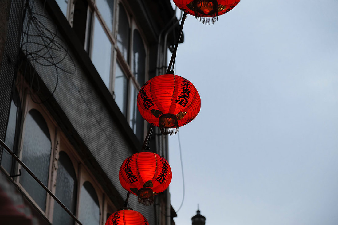 red Chinese lanterns hanging outside