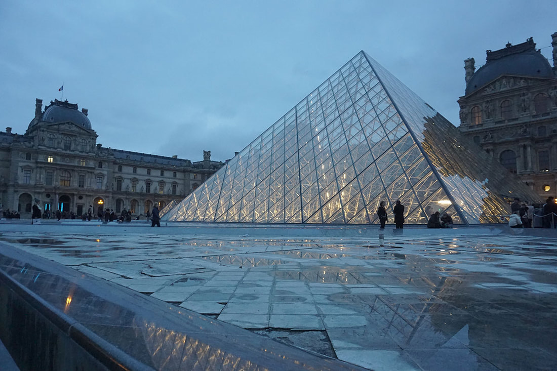 The Louvre in Paris, France on a rainy day